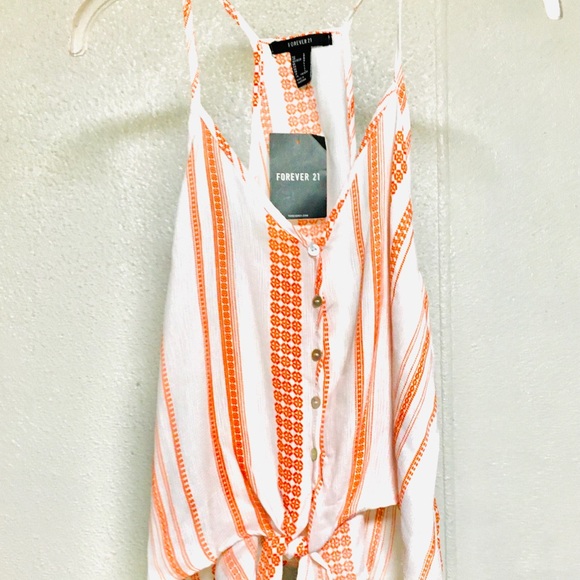 Tops - Forever 21 Orange & White Crop Top. Size Large.
